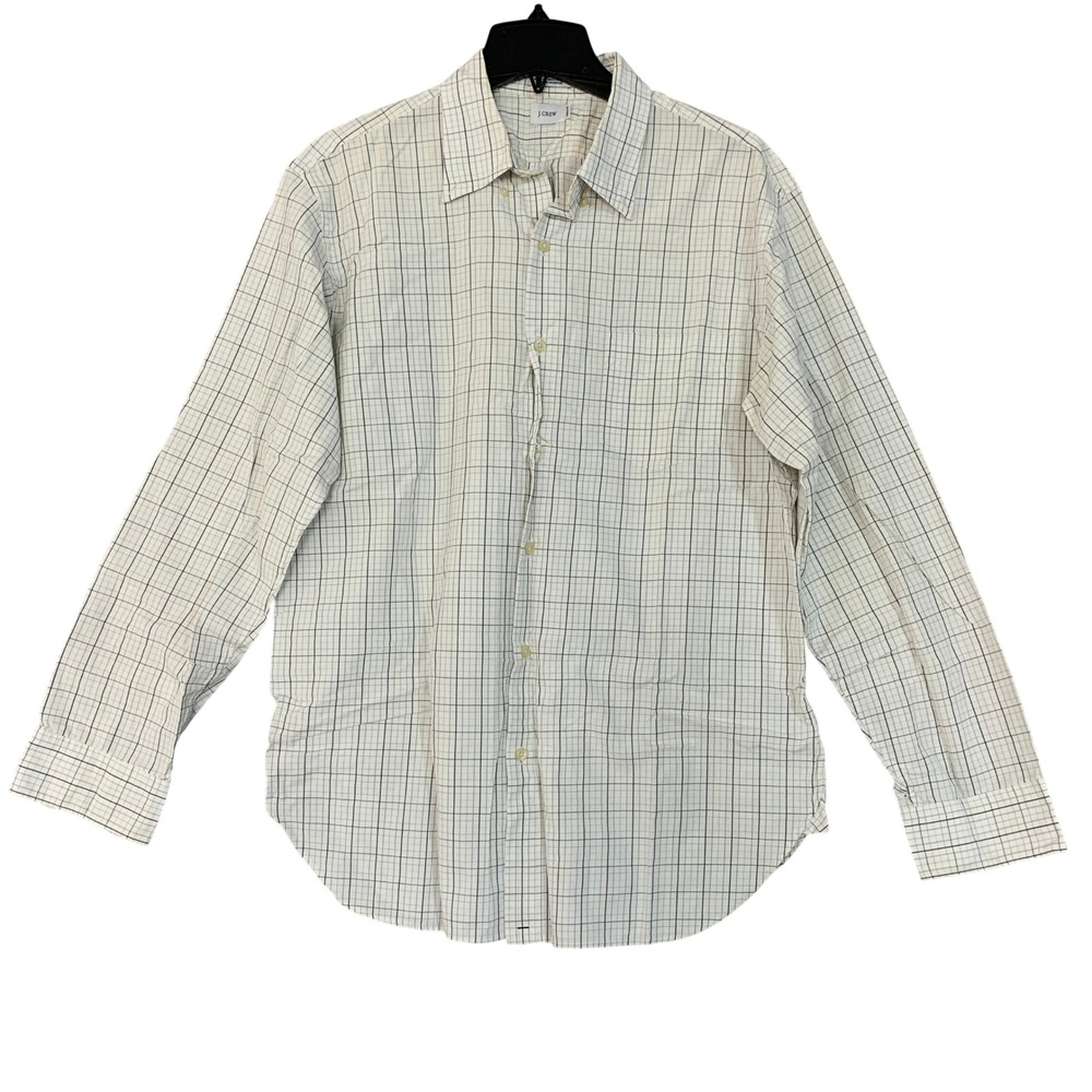J.Crew Men's Large  Plaid Button Down Shirt Cream Cotton Dress Shirt